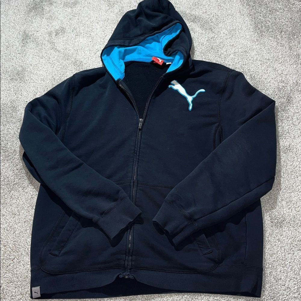 Black and Teal Puma full zipper hoodie hooded running sweatshirt jacket Panthers